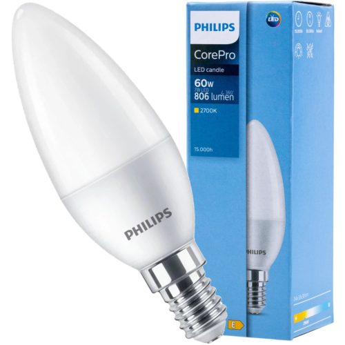 LED izzó E14 B38 7W = 60W 806lm 2700K 180° PHILIPS
