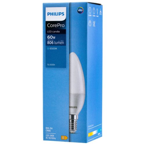 LED izzó E14 CANDLE 7W = 60W 830lm 6500K Cold PHILIPS