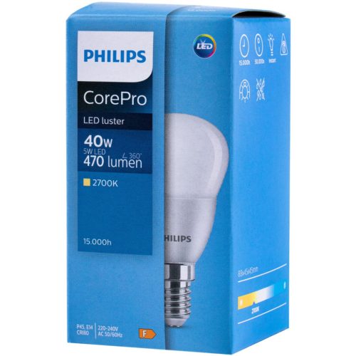 E14 LED izzó 5W = 40W 470lm 2700K Warm BALL PHILIPS