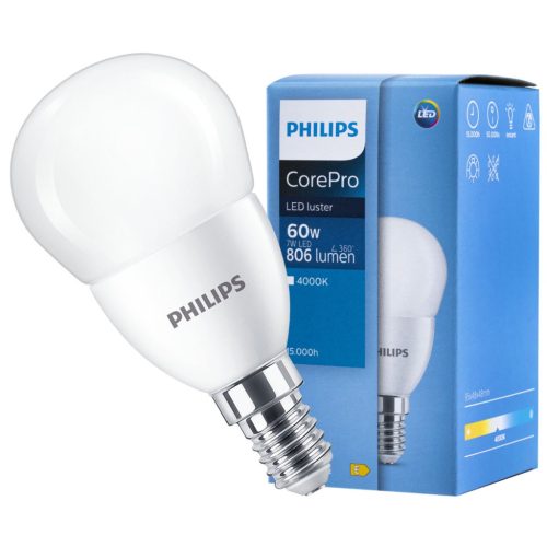 E14 LED izzó 7W = 60W 806lm 4000K Neutral BALL PHILIPS
