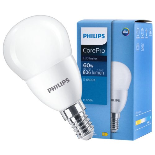 LED izzó E14 7W = 60W 806lm 6500K hideg BALL PHILIPS