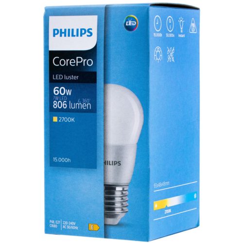 E27 LED izzó 7W = 60W 806lm 2700K PHILIPS