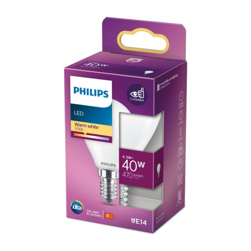 LED izzó E14 Sphere 4,3W = 40W 470lm 2700K meleg PHILIPS