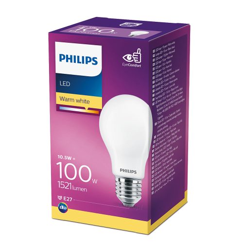 LED izzó E27 A60 10.5W = 100W 1521lm 2700K Meleg 300° PHILIPS Classic