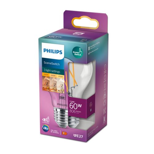 LED izzó E27 7.5W = 60W 806lm 2200/2500/2700K WARM FILAMENT intelligens szabályozható PHILIPS