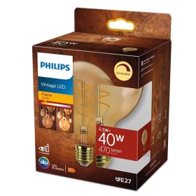   LED izzó Globe E27 G95 5.5W = 40W 470lm 2200K meleg izzószál borostyán PHILIPS szabályozható