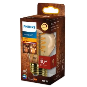   LED izzó E27 A60 5,5W = 40W 470lm 2200K meleg izzószál borostyán PHILIPS szabályozható