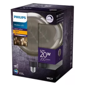   LED izzó Globe E27 G200 6.5W = 20W 200lm 1800K melegszálas füstölt PHILIPS szabályozható