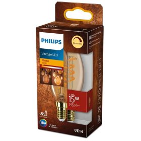   LED-es gyertyakörte E14 B35 2,5W = 15W 136lm 1800K meleg izzószál borostyán PHILIPS szabályozható