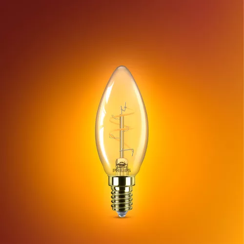 LED izzó E14 gyertya B35 2.7W = 15W 180lm 1800K Meleg CRI90 300° IZZÓFŰSZERES Vintage borostyánszínű, szabályozható dekoratív Philips