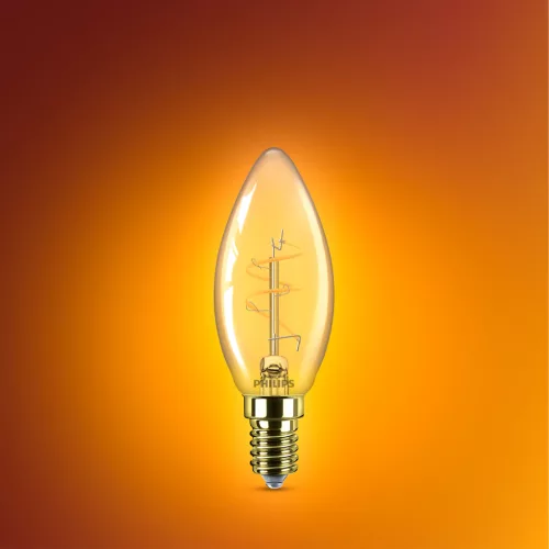 LED izzó E14 gyertya B35 3.1W = 25W 270lm 2200K Meleg CRI90 300° IZZÓFŰSZERES Vintage borostyánszínű, szabályozható dekoratív Philips