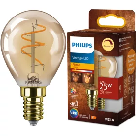   LED izzó E14 gömb alakú P45 3.1W = 25W 270lm 2200K Meleg CRI90 300° IZZÓFŰSZERES Vintage borostyánszínű, szabályozható dekoratív Philips