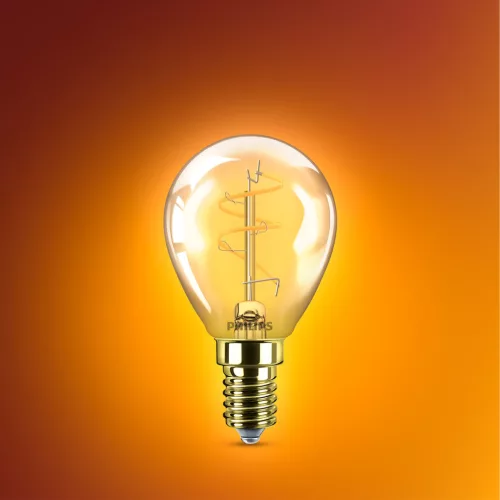 LED izzó E14 gömb alakú P45 3.1W = 25W 270lm 2200K Meleg CRI90 300° IZZÓFŰSZERES Vintage borostyánszínű, szabályozható dekoratív Philips