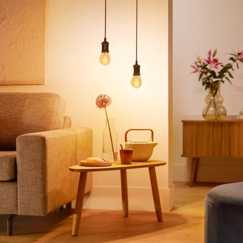 LED izzó E27 gömb alakú P45 3.1W = 25W 270lm 2200K Meleg CRI90 300° IZZÓFŰSZERES Vintage borostyánszínű, szabályozható dekoratív Philips