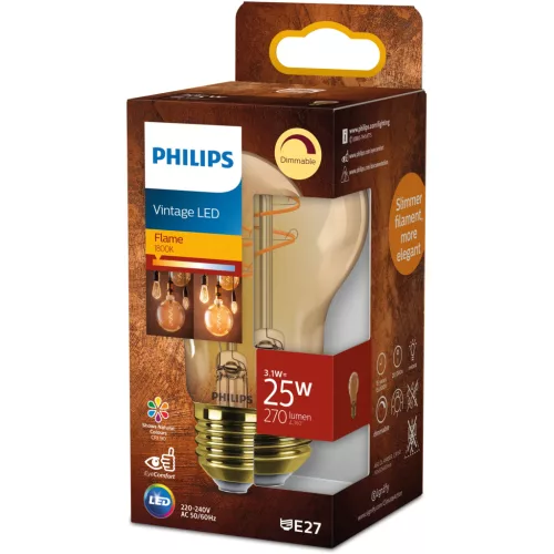 LED izzó E27 A60 3.1W = 25W 270lm 1800K Meleg CRI90 300° IZZÓIZZÓ Vintage Amber Szabályozható Dekoratív Philips