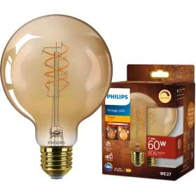   LED izzó E27 gömb alakú G95 7.3W = 60W 806lm 2200K Meleg CRI90 300° IZZÓFŰSZERES Vintage borostyánszínű, szabályozható dekoratív Philips