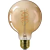LED izzó E27 gömb alakú G95 7.3W = 60W 806lm 2200K Meleg CRI90 300° IZZÓFŰSZERES Vintage borostyánszínű, szabályozható dekoratív Philips