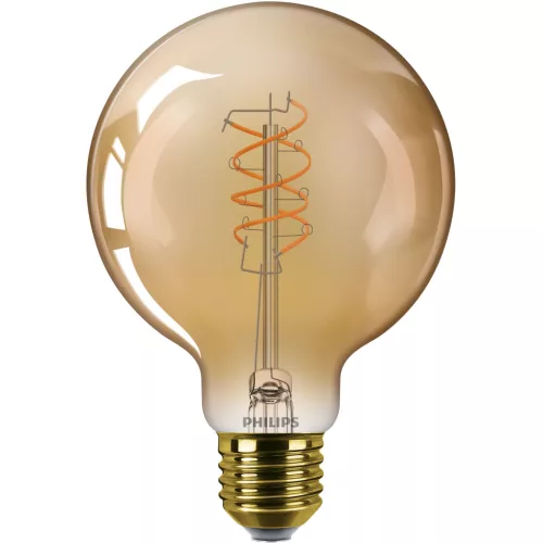 LED izzó E27 gömb alakú G95 7.3W = 60W 806lm 2200K Meleg CRI90 300° IZZÓFŰSZERES Vintage borostyánszínű, szabályozható dekoratív Philips