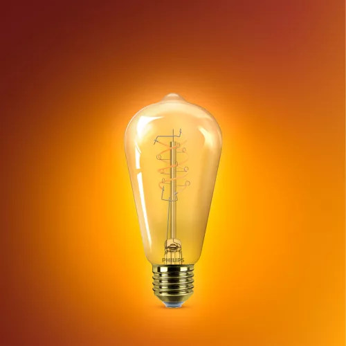 LED izzó E27 Edison ST64 7.3W = 60W 806lm 2200K Meleg CRI90 300° IZZÓFŰSZERES Vintage Amber Szabályozható Dekoratív Philips