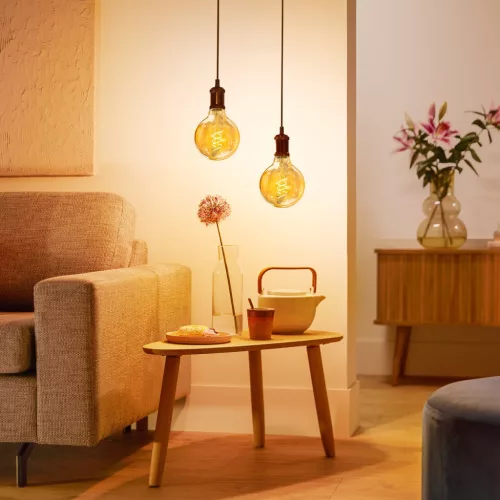 LED izzó E27 gömb alakú G95 3,1 W = 25 W 270 lm 1800 K Meleg CRI90 300° IZZÓFŰSZERES Vintage borostyánszínű, szabályozható fényerővel Dekoratív Philips