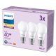 3x LED izzó készlet E27 A60 4.9W = 40W 470lm 2700K Meleg 180° PHILIPS