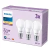 3x LED izzó készlet E27 A60 8W = 60W 806lm 2700K Meleg 150° PHILIPS