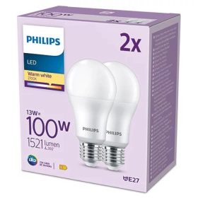   2 db LED izzó készlet E27 A67 13W = 100W 1521lm 2700K Meleg 150° PHILIPS