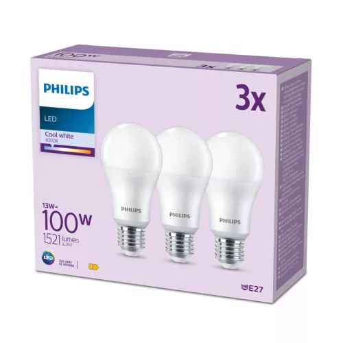 3x LED izzó E27 A67 13W = 100W 1521lm 4000K Semleges 180° EC Többcsomagos Philips
