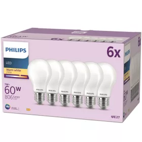   6 db LED izzó készlet E27 A60 7W = 60W 806lm 2700K meleg izzószálas tejszerű PHILIPS