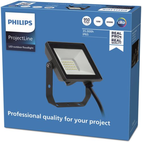 LED reflektor lámpa reflektor 10W 950lm 6500K IP65 fekete ProjectLine Philips