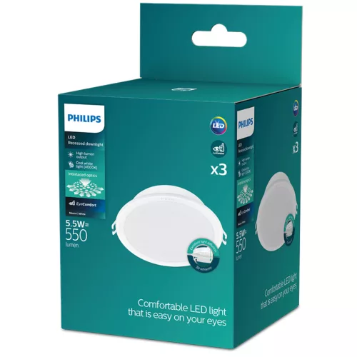 3x LED Panel Süllyesztett LED Mennyezeti Lámpa 5.5W 550lm 4000K Fehér Meson Philips