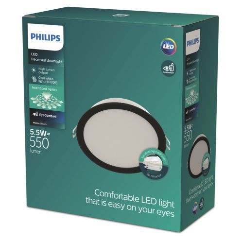 LED Panel Süllyesztett LED Lámpatest 5.5W 550lm 4000K Fekete Meson Philips