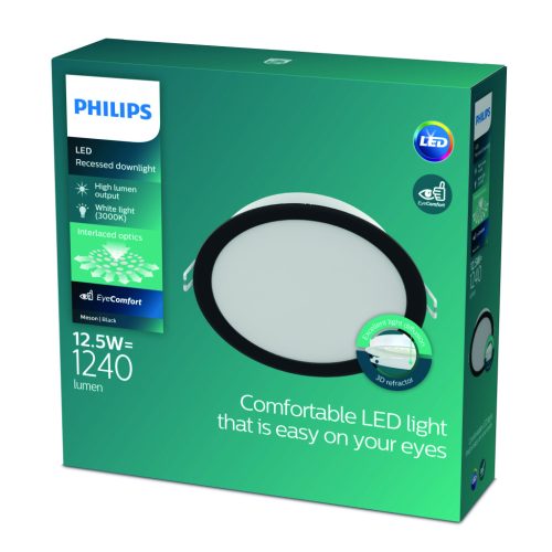 LED Panel Süllyesztett LED Lámpatest 12.5W 1240lm 3000K Fekete Meson Philips