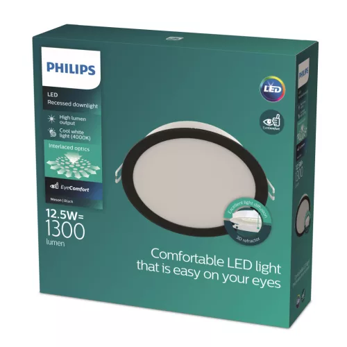 LED Panel Süllyesztett LED Lámpatest 12.5W 1300lm 4000K Fekete Meson Philips