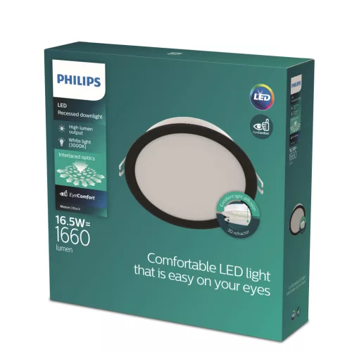LED Panel Süllyesztett LED Lámpatest 16.5W 1660lm 3000K Fekete Meson Philips