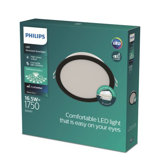 LED Panel Süllyesztett LED Lámpatest 16.5W 1750lm 4000K Fekete Meson Philips