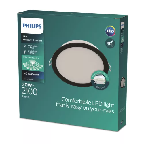 LED Panel Süllyesztett LED Lámpatest 20W 2100lm 3000K Fekete Meson Philips