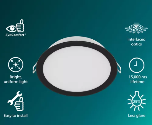 LED Panel Süllyesztett LED Lámpatest 20W 2100lm 3000K Fekete Meson Philips