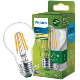   LED izzó E27 A60 210.9lm/W 2.3W = 40W 485lm 2700K meleg izzószál PHILIPS Ultra Hatékony