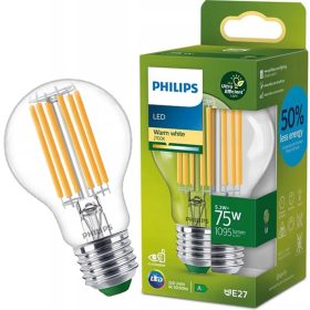   LED izzó E27 A60 210.6lm/W 5.2W = 75W 1095lm 2700K meleg izzószál PHILIPS Ultra Hatékony