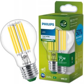   LED izzó E27 A60 210.6lm/W 5.2W = 75W 1095lm 4000K semleges izzószál PHILIPS Ultra Hatékony