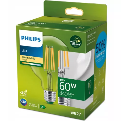 LED Globe izzó E27 210lm/W G95 4W = 60W 840lm 2700K meleg izzószál PHILIPS Ultra Hatékony
