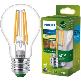   LED izzó E27 A60 4W = 60W 840lm 210lm/W Meleg 2700K 300° Szabályozható, A OSZTÁLYÚ, UltraEfficient Philips