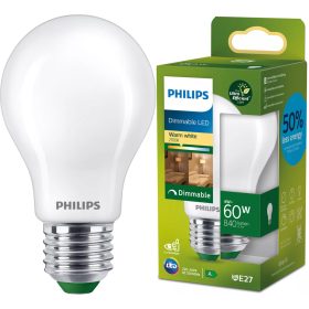   LED izzó E27 A60 4W = 60W 840lm 210lm/W 2700K Meleg 300° Szabályozható, A OSZTÁLYÚ, UltraEfficient Philips