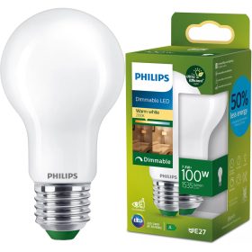   LED izzó E27 A60 7,3 W = 100 W 1535 lm 210 lm/W 2700 K Meleg 300° Szabályozható, A OSZTÁLYÚ, UltraEfficient Philips