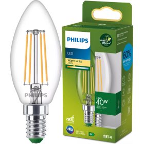  LED izzó E14 gyertya B35 2.3W = 40W 485lm 210lm/W Meleg 2700K 300° A osztályú UltraEfficient Philips