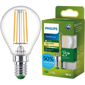   LED izzó E14 gömb alakú P45 1.2W = 25W 252lm 210lm/W 2700K Meleg 300° A OSZTÁLYÚ UltraEfficient Philips