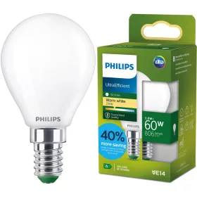   LED izzó E14 gömb alakú P45 3,8 W = 60 W 806 lm 212 lm/W 2700 K Meleg 300° Tejes A OSZTÁLYÚ UltraEfficient Philips