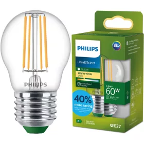   LED izzó E27 gömb alakú P45 3,8 W = 60 W 806 lm 212 lm/W 2700 K Meleg 300° A OSZTÁLYÚ UltraEfficient Philips