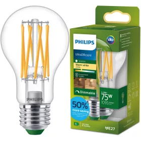   LED izzó E27 A60 5,2 W = 75 W 1095 lm 212 lm/W 2700 K Meleg 300° A OSZTÁLYÚ Szabályozható UltraEfficient Philips